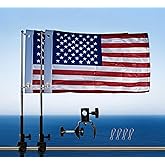 2 PCS 12''x18'' American Flag Pole Kit for Pontoon Boats - US Flag Holder with Poles and Mount for 0.5"-1.33" Round/Square Rails, Includes Replacement Flag for Kayaks, Swimmers, and Surfers