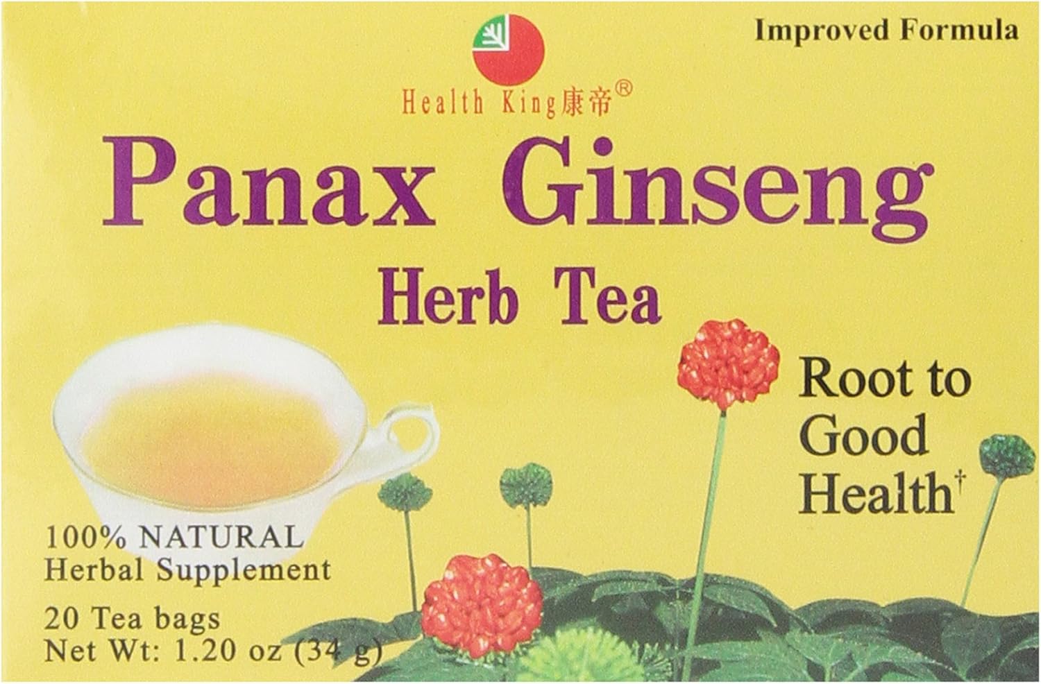 Health King Panax Ginseng Herb Tea, Teabags, 20 Count Box