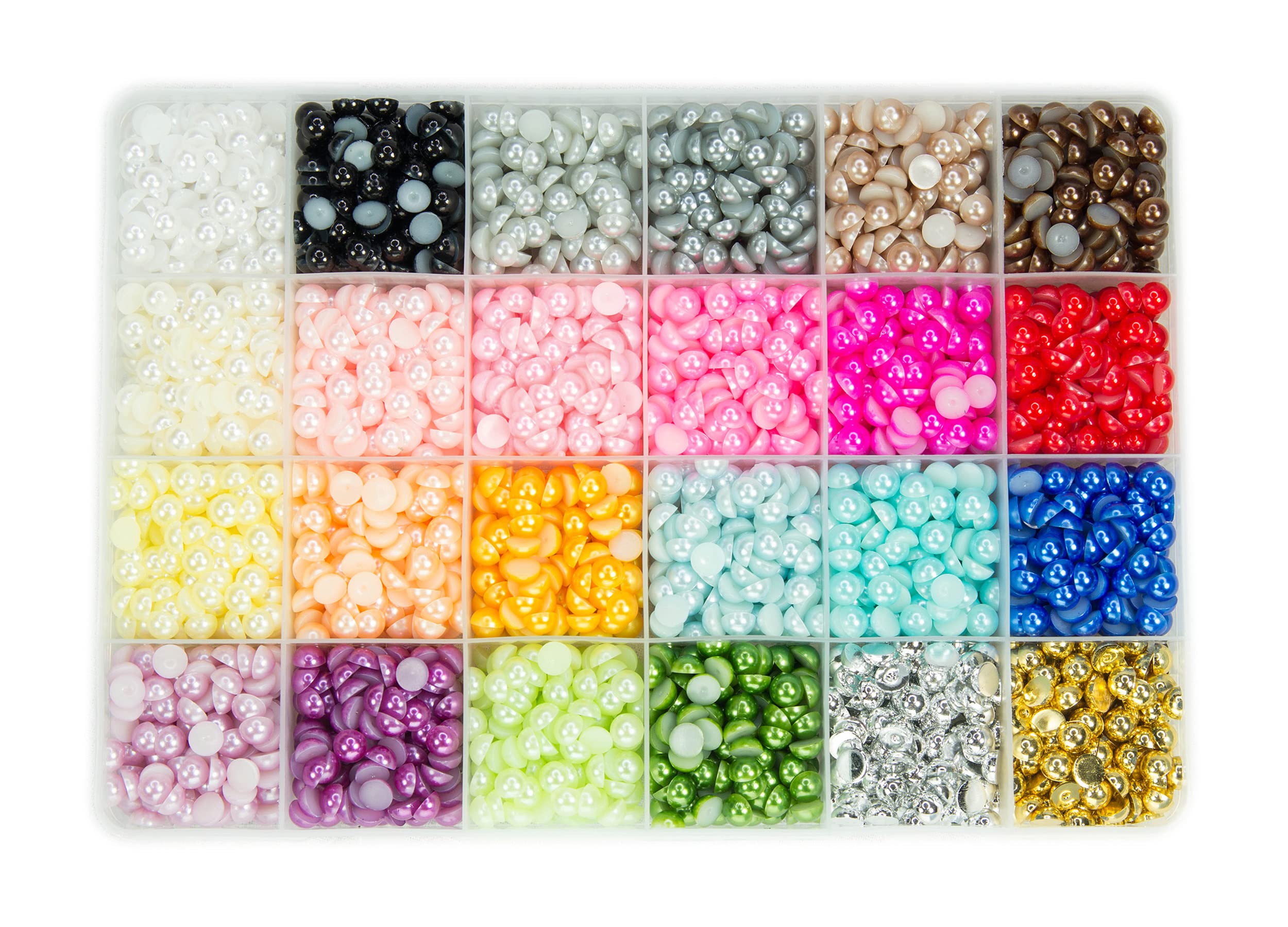 Box of 24 Normal Colours 6mm 3600pcs Flat Back Pearl Beads Crystal Diamantes for Nail Art & Craft Scrapbooking Embellishments