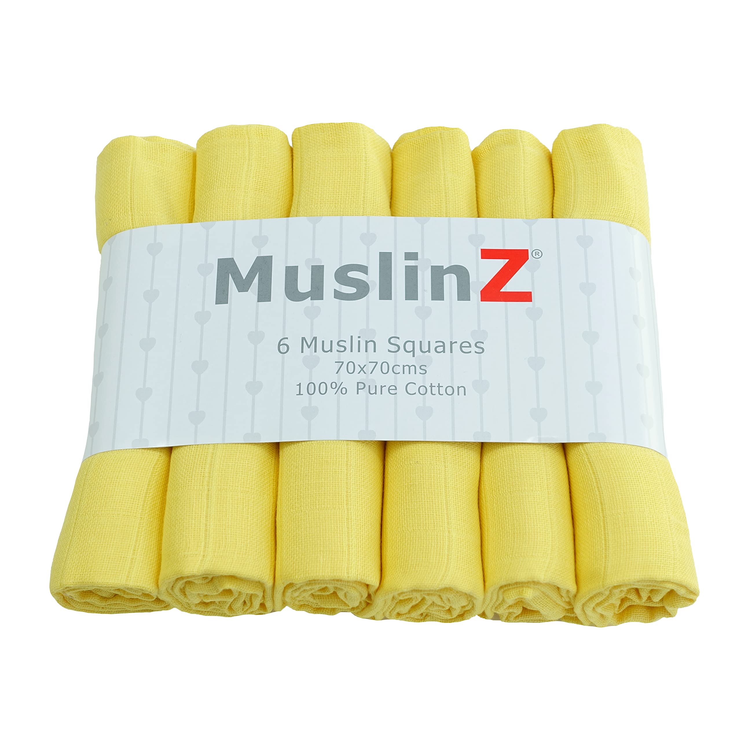 MuslinZ 6pk Baby Muslin Squares - Baby Burp Cloths - Muslins for Baby -100% Pure Soft Cotton - 70x70cm - Newborn Baby Essential (Yellow, 70 x 70 cm (Pack of 6))
