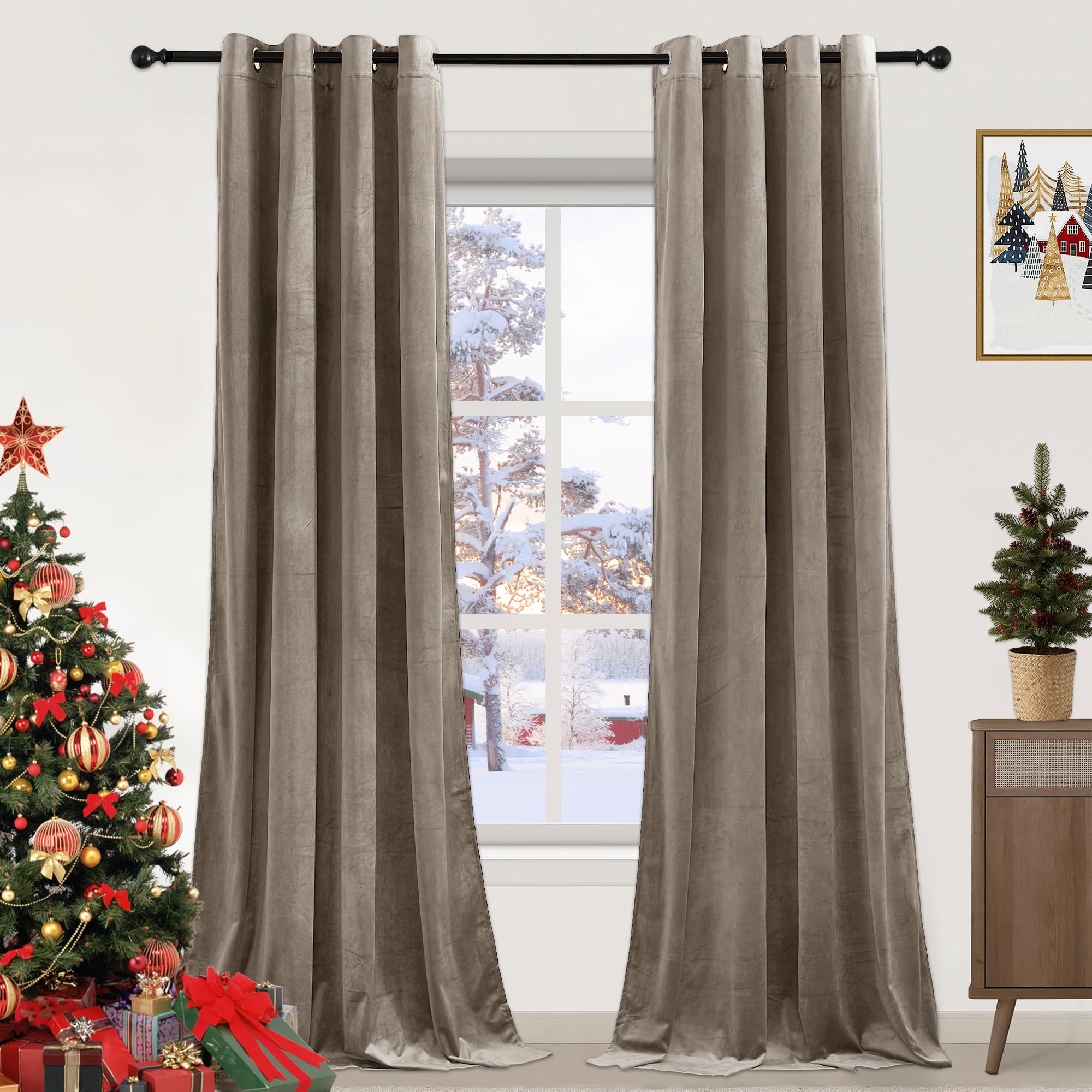 PONY DANCE Blackout Velvet Curtains - 1 Pair of Thermal Blackout Curtains Elegant Home Decor Window Treatment for Living Room/Bedroom, Eyelet Curtains 52x84 Inch, Champagne