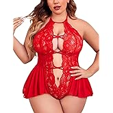 Avidlove Womens Plus Size Lingerie Lace Bodysuit Teddy Deep V One Piece Lace Babydoll