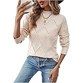 Verdusa Women's Hollow Out Sweater Mock Neck Knit Sweater Long Sleeve Casual Pullover