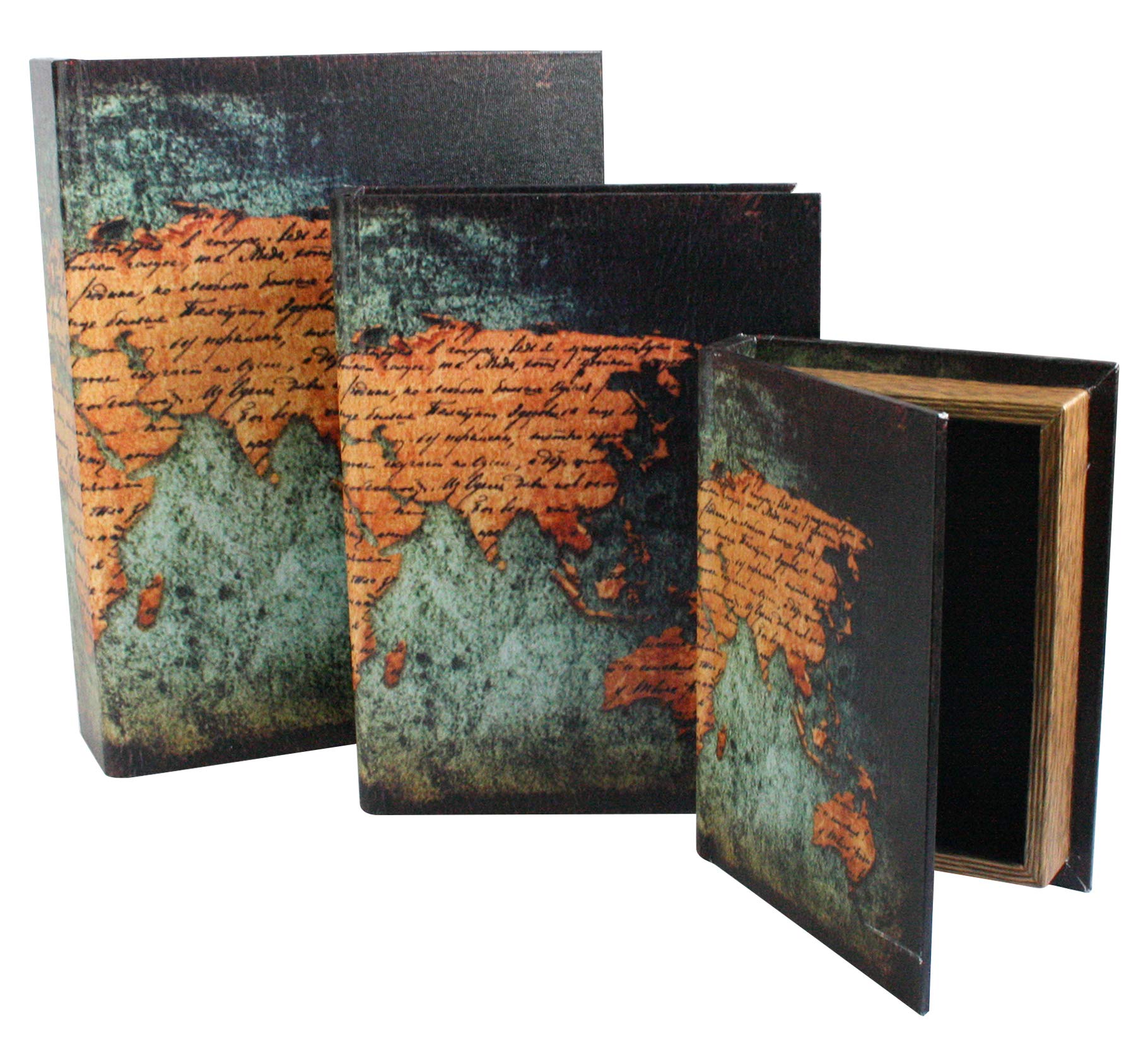Emartbuy Set of 3 Secret Book KeepSafe Vintage Money Jewellery Keys Storage Box Gift - World Map