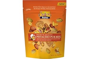 Setton Farms Pistachio Pub Mix 5 Oz. Bag. With Buffalo Wing Pistachios, Ranch Corn Nuts, Honey Roasted Sesame Chips and Hickory Almonds.
