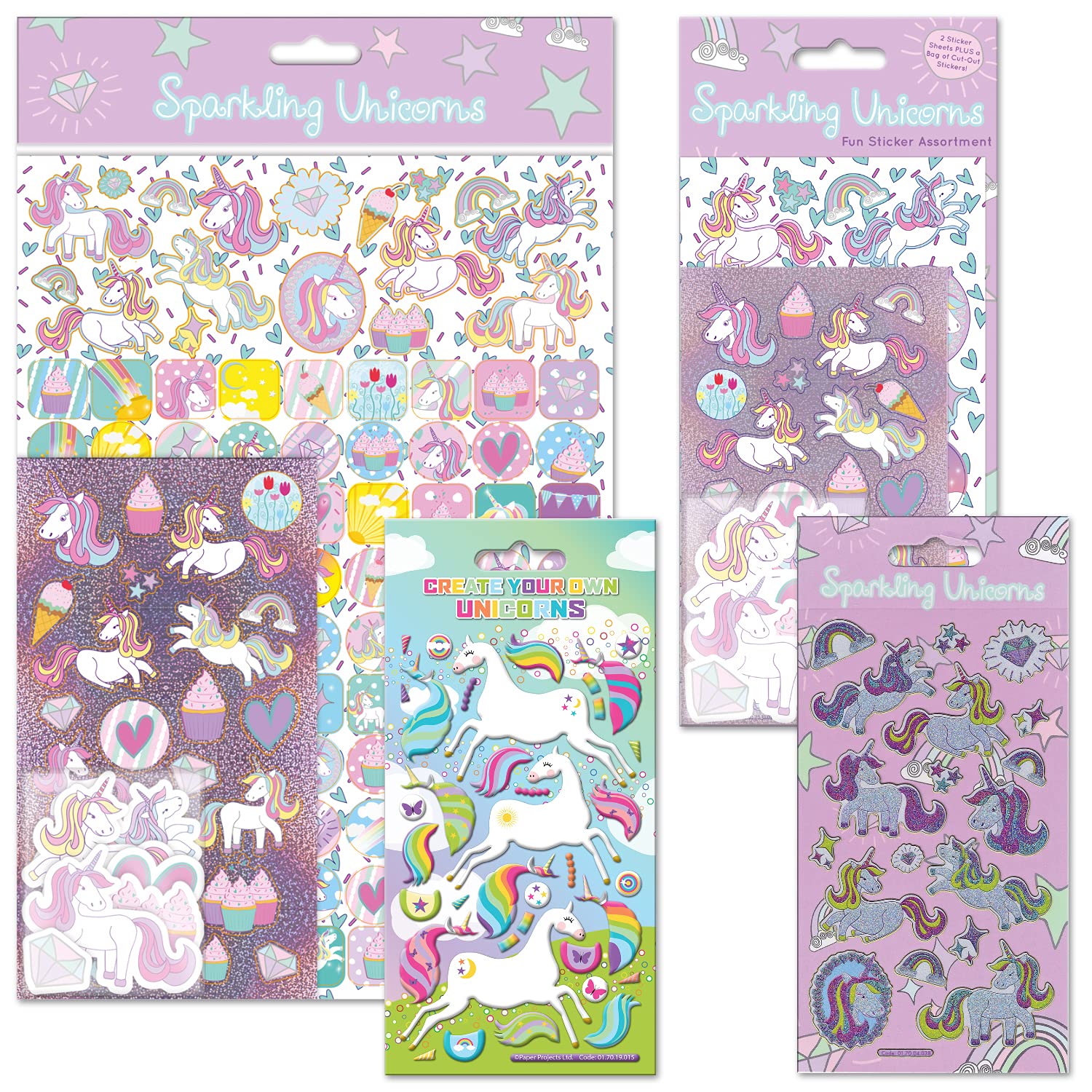 Sparkly Unicorns Large Bundle | Perfect for Scrapbooking and Decoration | Reusable on Non-Porous Surfaces, Pink