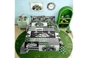 Erosebridal Green Tractor Comforter Set Full Size Farm Vehicle Truck Bedding Set Cartoon Equipment Construction Harvester Dow