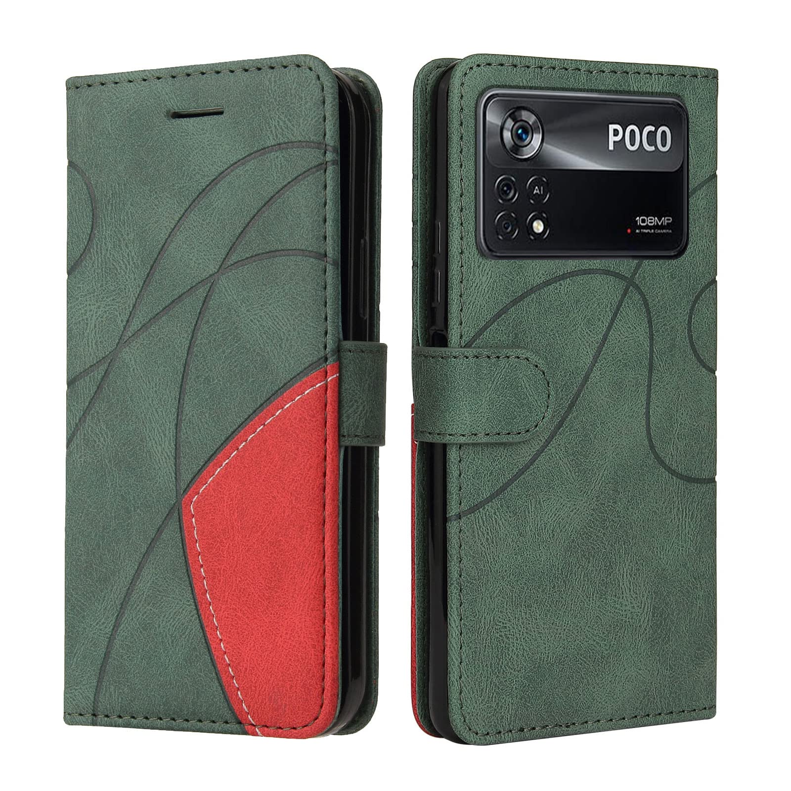 CXTcase for Xiaomi Poco X4 Pro 5G Case,Wallet PU Leather Flip Folio Case Cover with Card Holder Slots Magnetic Closure,Protective Phone Case for Xiaomi Poco X4 Pro 5G,Green — image 1