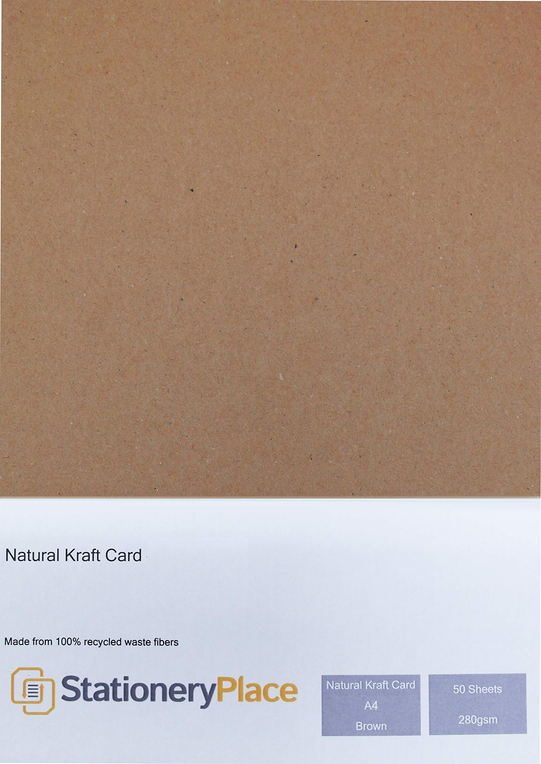 Stationery Place Thick - Brown Recycled Natural Kraft Card - A4 280 GSM 50 Sheet Pack