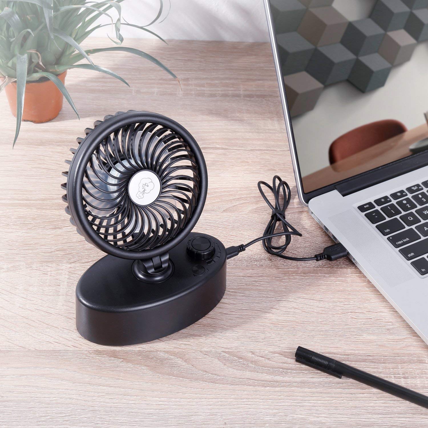 Ausein Oscillating Desk Fan, Mini Personal Cooling Fans Rechargeable Battery & USB Ports Powered, 60 Degree Oscillation, Portable Fan for Home, Office, Travel, Camping