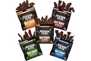 Wicked Cutz Beef Jerky Variety Pack, 5 Flavors & Up to 36g Protein Per Bag, Tender & Easy to Chew Alternative to Beef Sticks, USA Made High Protein Carnivore Snacks (5 Bags, 1 of Each Flavor)