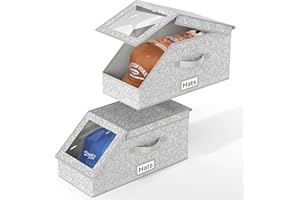 AOODA 2 Pcs Stackable Hat Storage for Baseball Caps, Holds up to 24 Caps Clear Hat Organizer for Closet, Sturdy Hat Box Holder with Cardboard, Grey