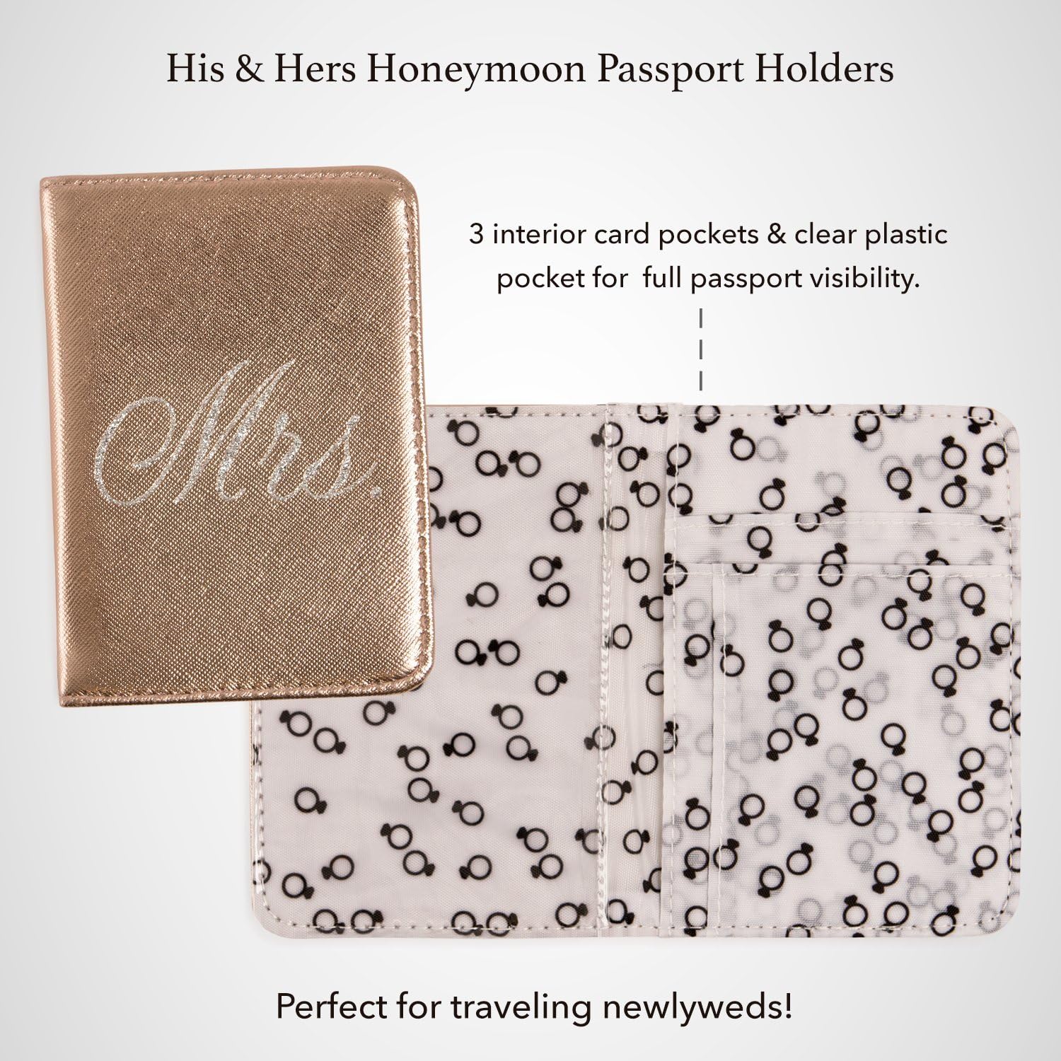  | Mirror Mirror Passport Wallets Travel Holder Set: Mr. & Mrs. Slim Waterproof Passport Case Covers & Organizer Slots for ID, Money & Credit Card - Black & Rose Gold | Passport Wallets