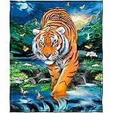 Dawhud Direct Moonlight Tiger Fleece Blanket for Bed 50x60 Inches Tiger Fleece Throw Blanket for Women, Men and Kids Super Soft Plush Tiger Blanket Throw Fleece Blanket Animal Blanket - Queen Size