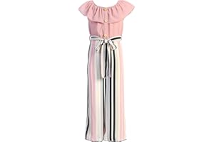 BluNight Collection Little Girls Sleeveless Relax Fit Jumpsuit Chiffon Belt Floral Romper Jumpsuit