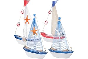 SHINEOFI 4Pcs Mini Sailboat Model Decoration Wooden Miniature Sailing Boat Toys Mini Sailboat Ornaments for Home Party Decora