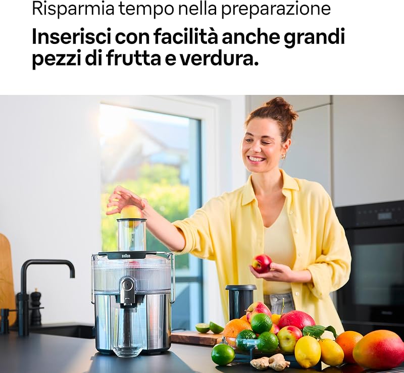MultiJuice 7 SJ7000 Estrattore Succo Centrifugo, Tecn ColdXtract, Tubo di Riempimento da 75 mm, Contenitore 2L, Sistema Antigoccia e di Sicurezza Quadruplo, Filtro Acciaio Inox, 1000 W, Grigio