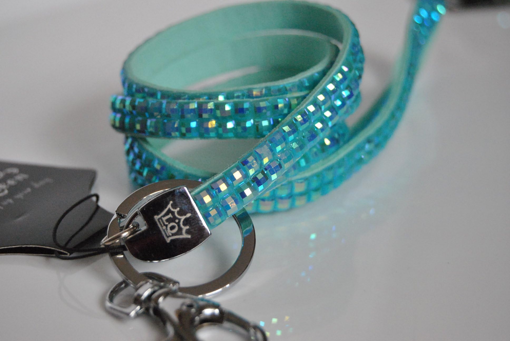 Lanyard Queen (48cms) Diamante, Rhinestone, Crystal, Bling Custom Lanyard Key Holder Icy Blue Aurora
