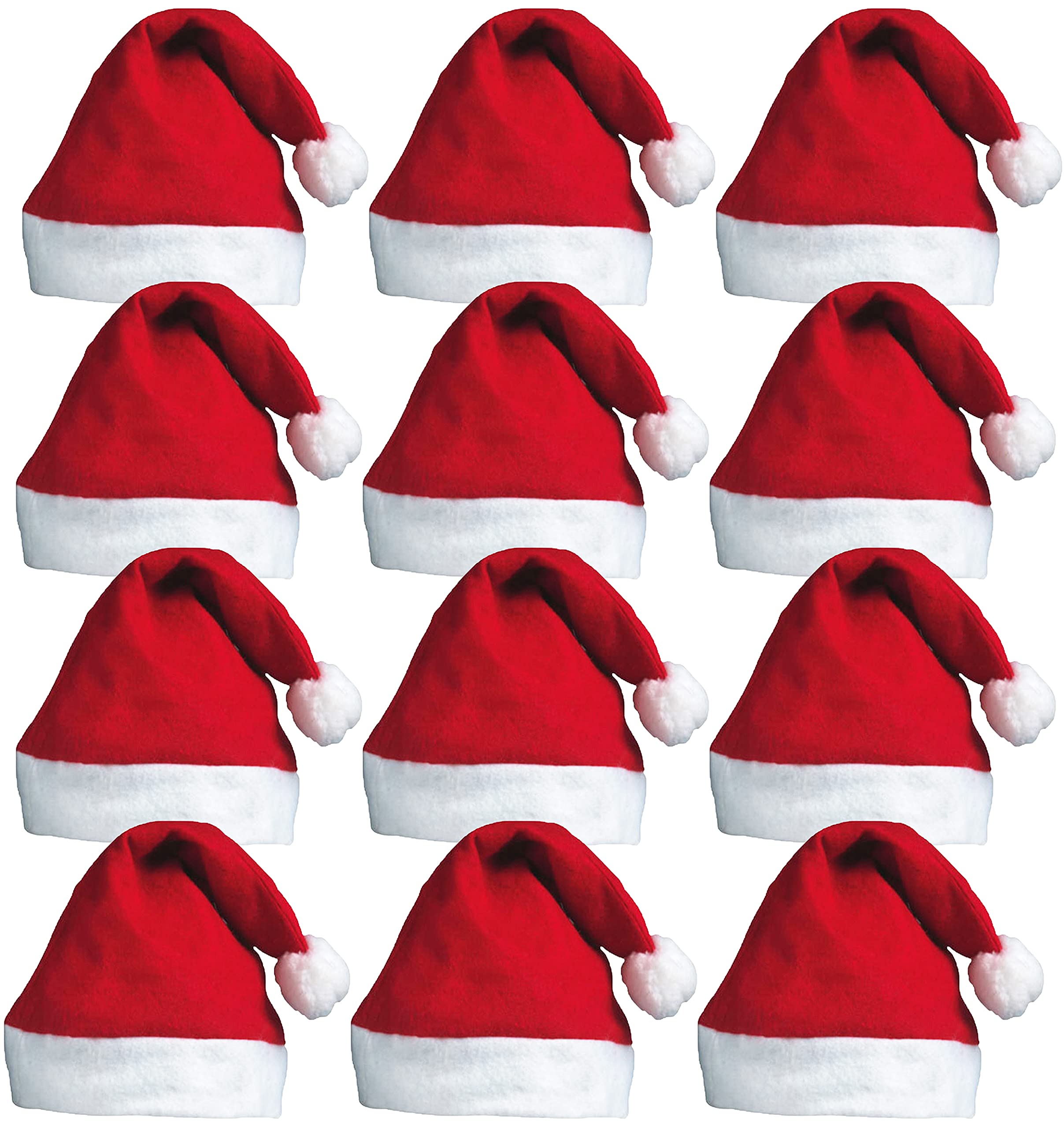 12pc Christmas Santa Hat Pack - Red Santa Hat Multipack for Father Christmas Fancy Dress Accessories - Fun Festive Headwear Xmas Accessories for Xmas Office Party