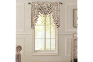 Loom and Mill Luxury Waterfall Valances for Windows, Elegant Jacquard Thick Swag Curtains Valance with Tassels for Living Room, Bedroom Party Banquet Decorations (Light Coffee, W39 Inch, 1 Panel)