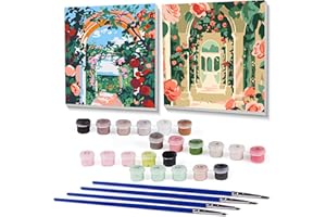uuxsretaio 2 Pack Framed Paint by Number for Adults Beginner, Vintage Garden Adult Paint by Number Kits On Canvas DIY Painting by Number Kits Acrylic Paints Oil Painting for Home Wall Decor 8x8inch