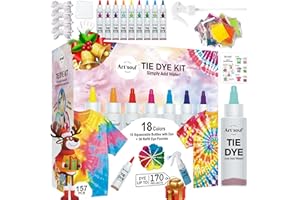 Art+soul 18 Colors Tie Dye Kit with Bonus Tie Dye Powder Refiils Packs,DIY Fabric Dyeing Kit Includes Rubber Bands, Gloves, Guide Book Perfect for Arts & Crafts, Family Party, Birthday Gifts