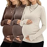 Neer 3 Pack Women's Maternity Tops, Pregnant Long Sleeve Sweaters Mock Turtleneck Pregnancy Shirts Ribbed Knit Mama Clothes