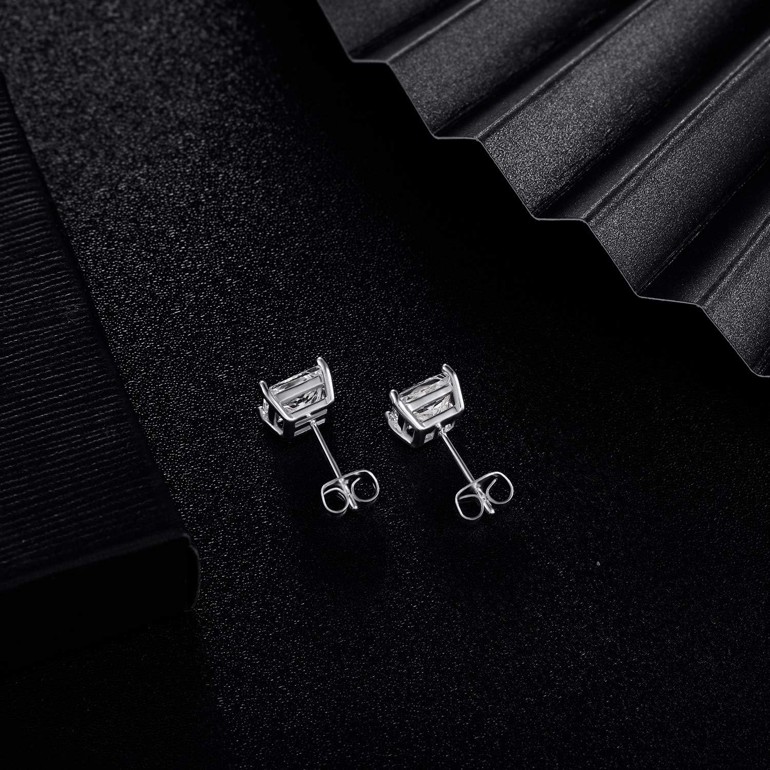 MDFUN 18K White Gold Plated Princess Cut Clear Cubic Zirconia Stud Earring Pack of 5 Pairs: Jewelry