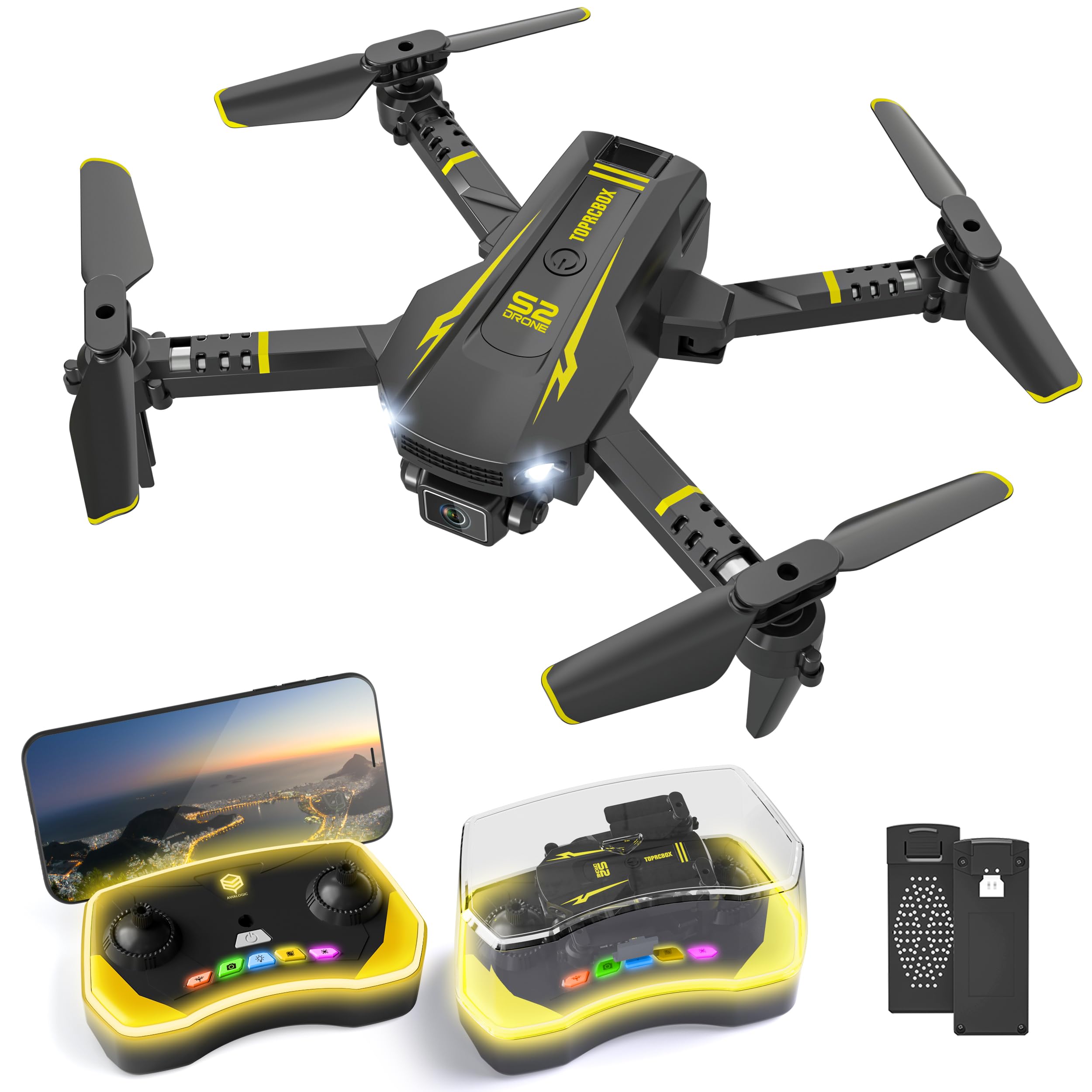 AVIALOGIC Mini Drone with Camera for Kids, Remote Control Helicopter Toys Gifts for Boys Girls, FPV RC Quadcopter with 1080P HD Live Video Camera, Altitude Hold, Gravity Control, 2 Batteries