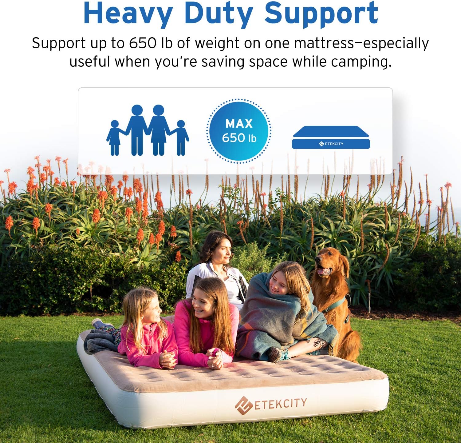 Etekcity Camping Air Mattress, Inflatable Mattress Air Bed Queen Twin with Rechargeable Pump, Leak-Proof Blow Up Mattress Raised Airbed , Height 9", Storage Bag: Sports & Outdoors