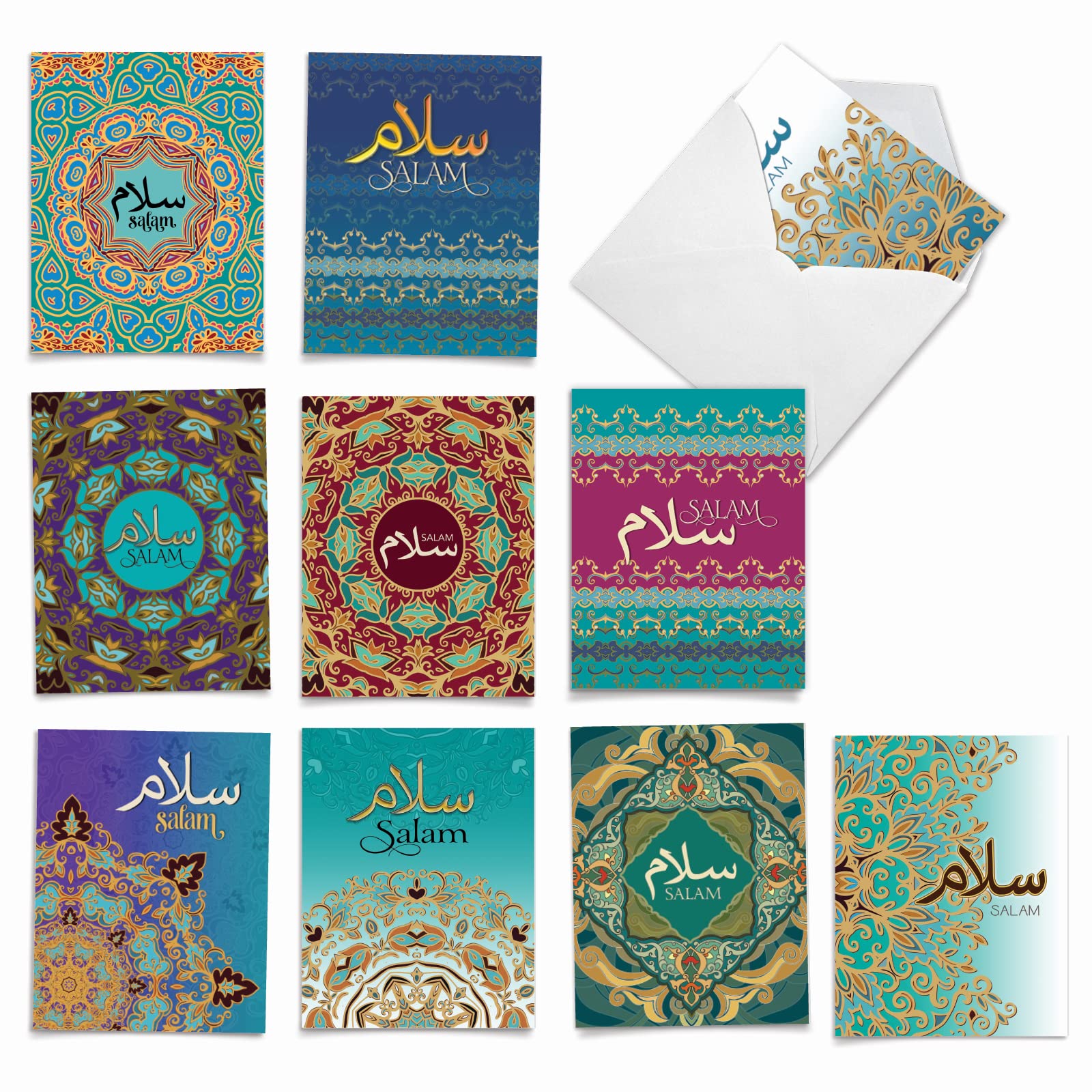 The Best Card Company - 10 All Occasion Note Cards with Envelopes (4 x 5.12 Inch) - Blank Notecard Set - Salam Sentiments AM6208FRB-B1x10
