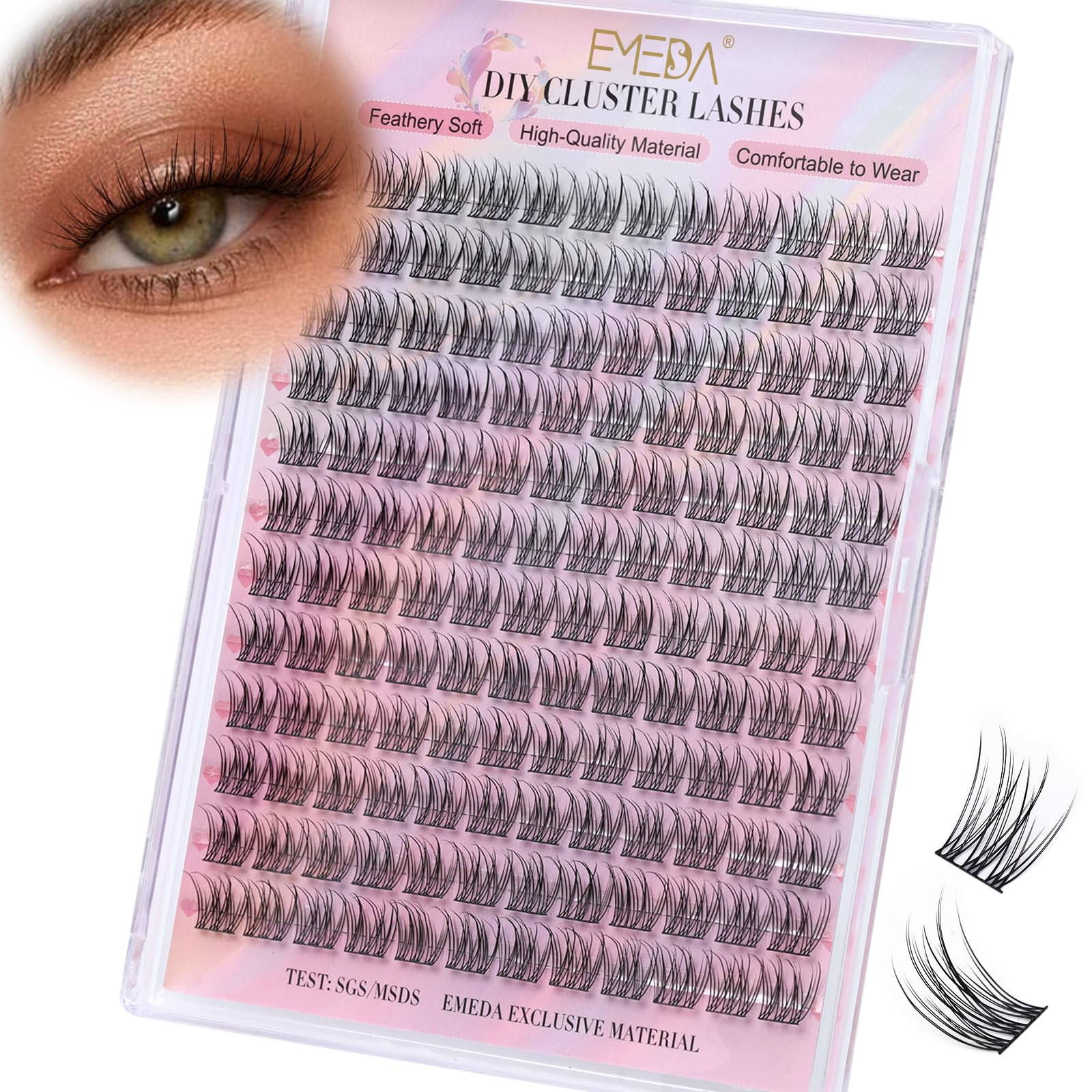EMEDA Lash Clusters, Individual Lashes Wispy & Natural Cluster Lashes, 144 Clusters Eyelash Extensions, C Curl Eyelash Clusters, Soft Thin Band False Eyelashes 11mm (EME134 11mm) โ image 1