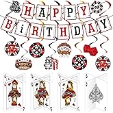 Outus 17 Pieces Casino Poker Theme Party Decorations Casino Birthday Banner Hanging Swirl 3D Table Toppers Decorations for Poker Party Supplies