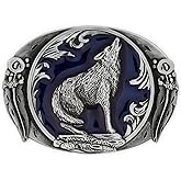 HAQUIL Wolf Retro Western Cowboy Wolf Leaf Belt Buckles Blue Enamel Grey Tone Wild Wolf For Men