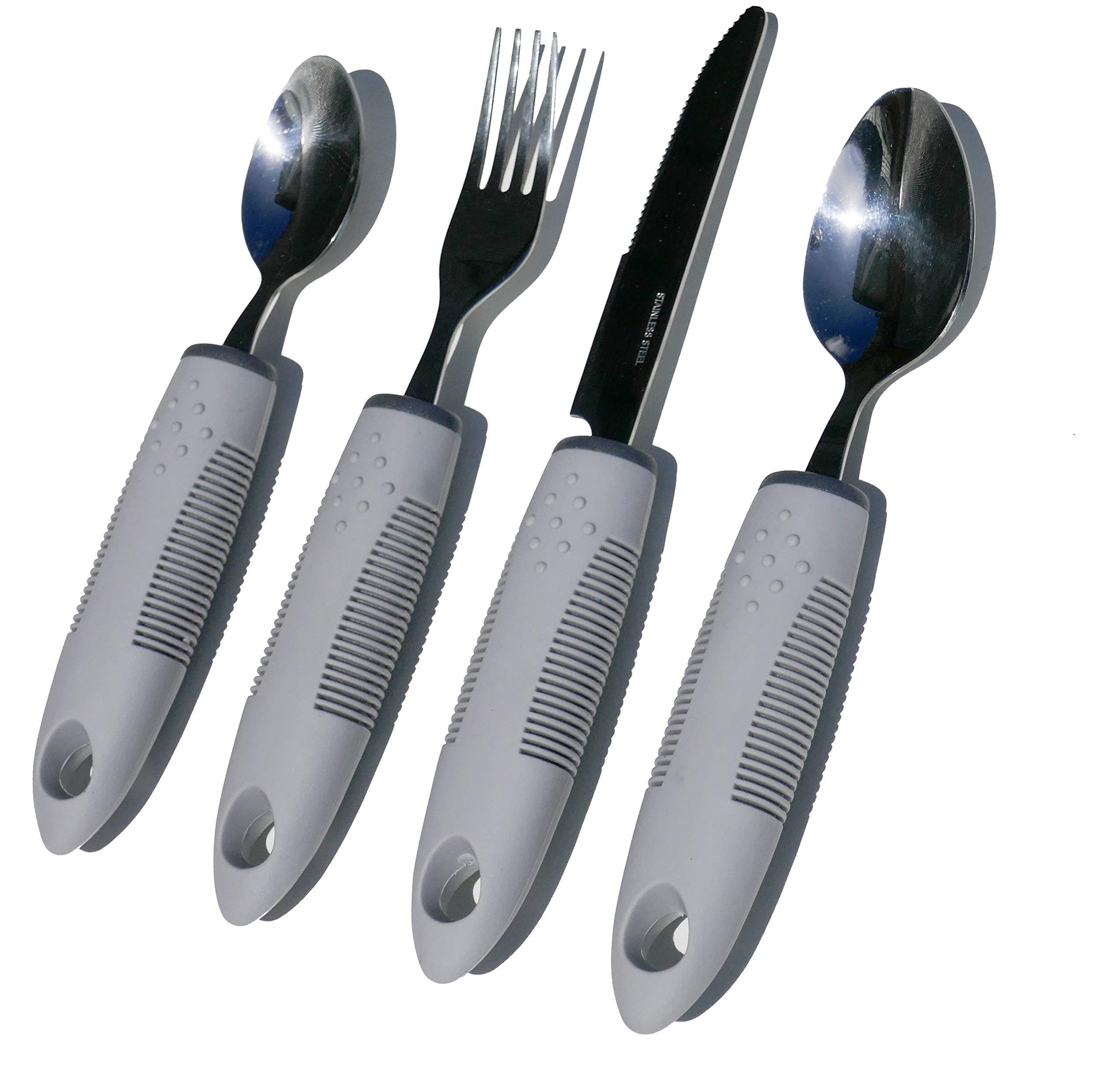 OR8 Wellness Cutlery Set 4 Piece Easy Grip, Wide Handles, Eating Aid for The Elderly, Disabled, Visually Impaired & Those with Arthritis, Parkinson's Disease, Tremors and Weakened Grasp