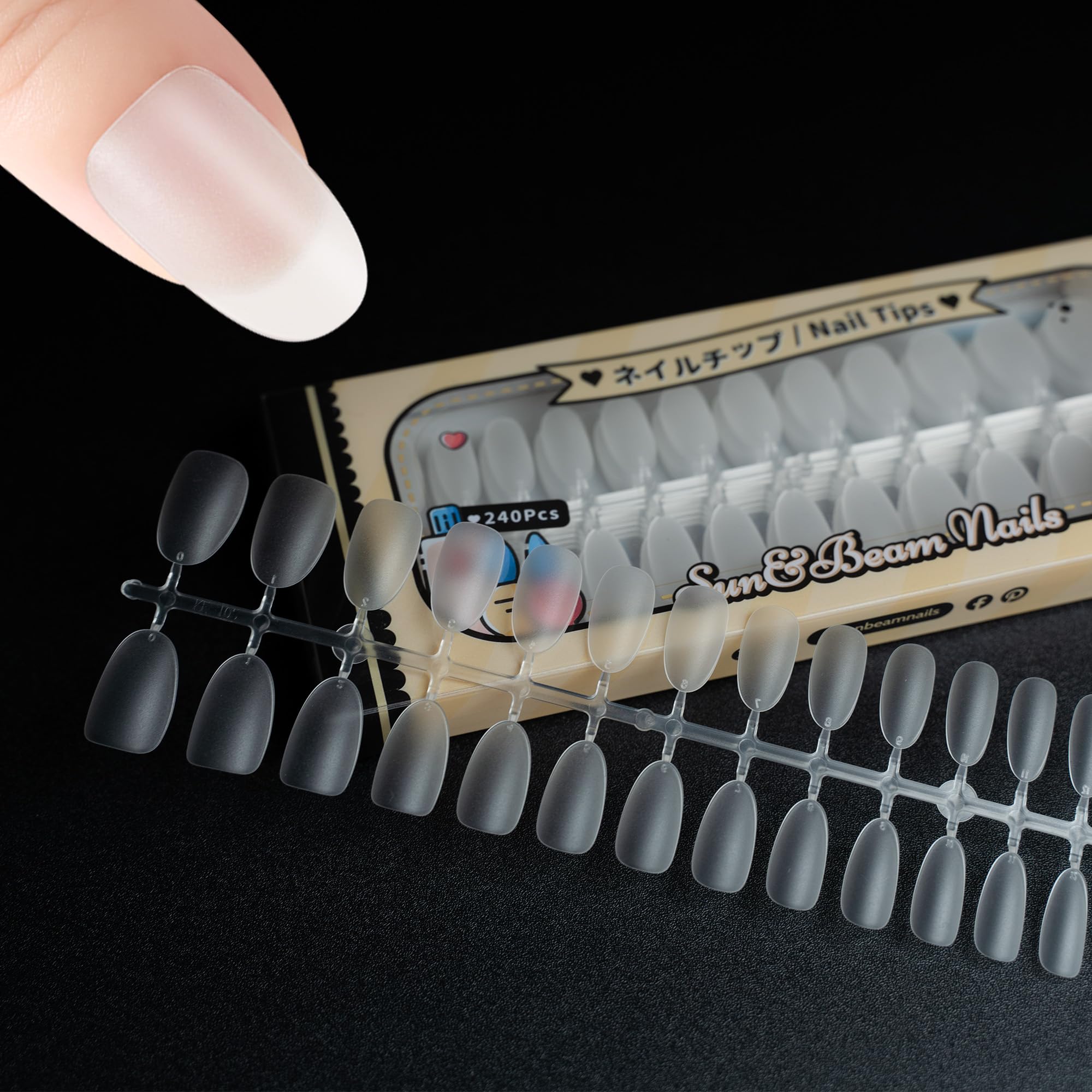 Sun&Beam Nails Fake Nails Tips Full Clear Acrylic Cover for Manicure Salons Nail Art 15 Sizes 240 Pcs (Medium Oval)