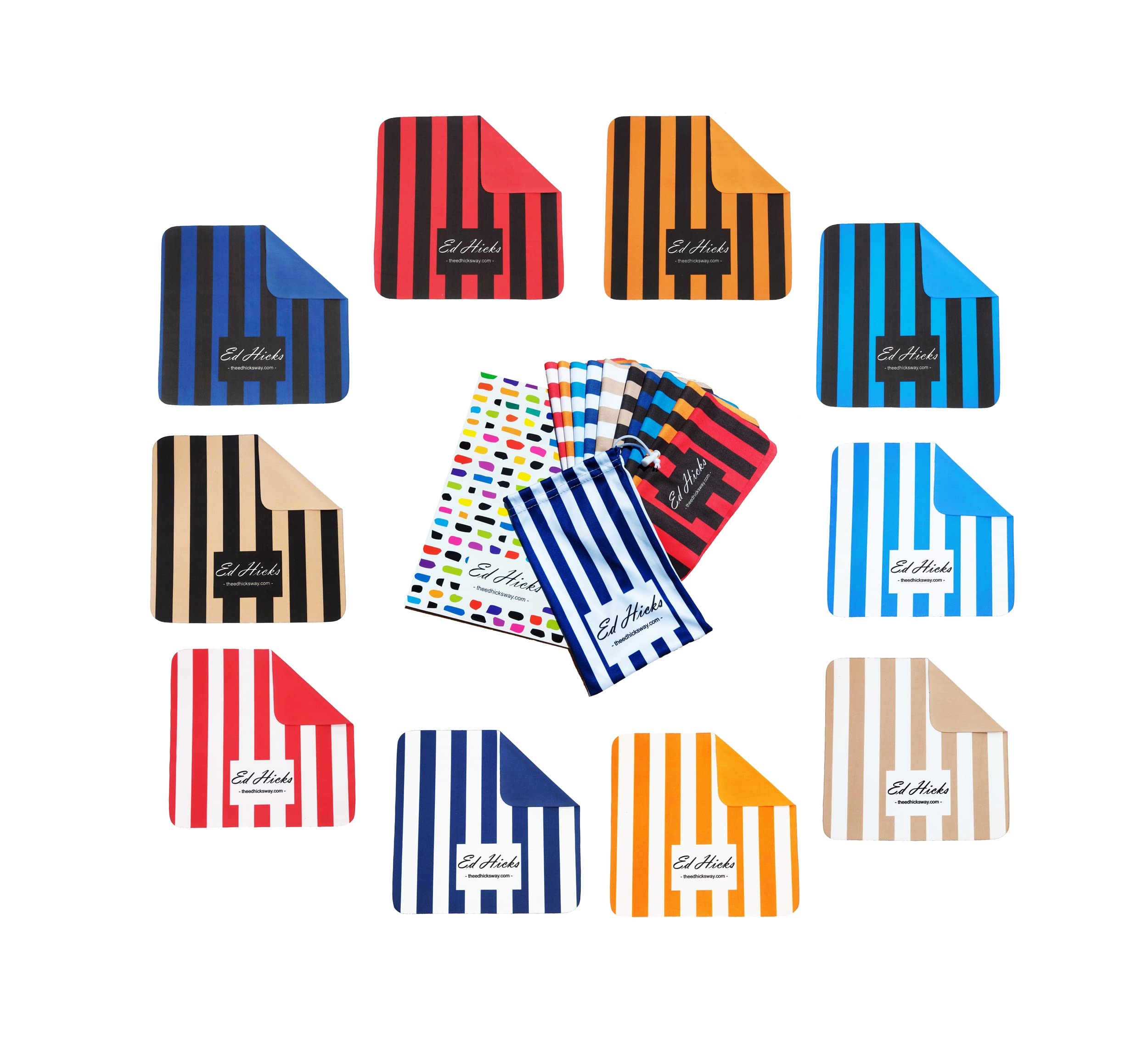 Ed Hicks 10 Premium Microfibre Glasses Cleaning Cloths — 18x17.5cm — for Cleaner Sunglasses, Spectacles, Lenses, iPad, Tablets, Phones — Chemical Free Ultra Effective Cleaning — Storage Pouch