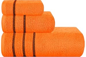 MyOwn Ultra Soft 3 Pack Cotton Towel Set, Contains a Bath Towel 28x55 inch, a Hand Towel 16x24 inch & Wash Coth 12x12 inch, Ideal Everyday use, Compact & Lightweight - Orange, 71677