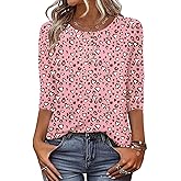Zeagoo 3/4 Length Sleeve Women Tops Crew Neck Blouses Dressy Casual Summer T Shirts Loose Fit Business Work Clothes