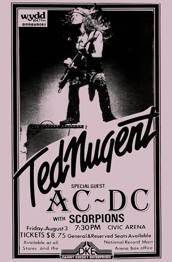 Amazon Com Innerwallz Ted Nugent With Ac Dc And Scorpions Live 1979 Retro Art Print Poster Size Print Of Retro Concert Poster Features Ted Nugent Charlie Huhn Walt Monaghan And Cliff