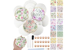 JOOTTUAN 16 Set Scallop Shells for Crafts 4''-5'' White Natural Shells DIY Arts Crafts Seashells with 32 Pcs Decoupage Paper Napkin Acrylic Paint Strips and Brushes for DIY Ornament Home Decor Jewelry Tray