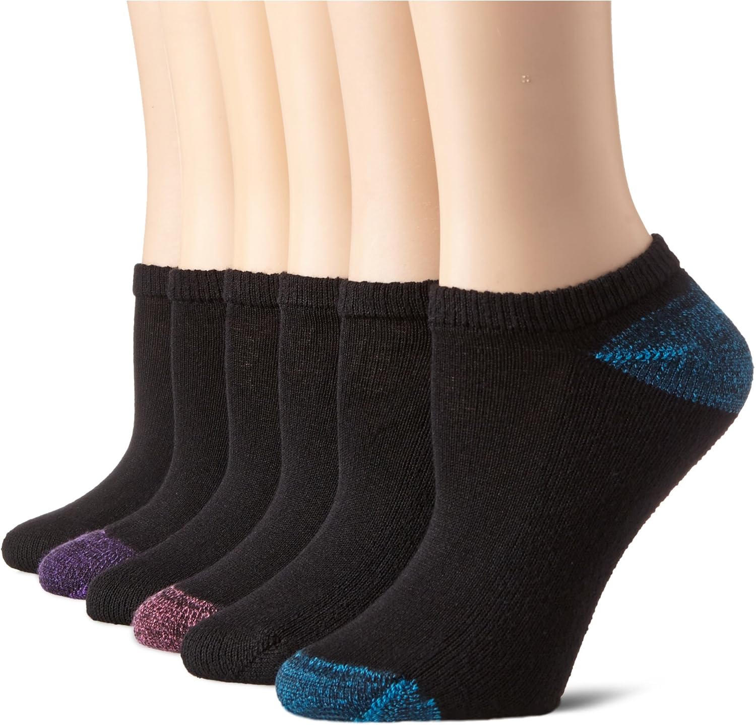 Hanes Women's 6 Pack Comfort Blend No Show Sock, Black Assorted, Sock