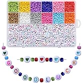 2770Pcs 4 x 7mm White Round Acrylic with Colored Letter Alphabet Beads, Heart Beads, Pony Seed Beads for Making Jewelry, Necklaces, Bracelets(White Bead,Colored Letter) 027