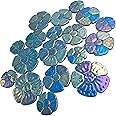 1.1 LB Random Iridescent Flower Ceramic Mosaic Tiles for DIY Crafts,3 Size Flowers Mosaic Pieces for Artwork,Photo Frames,Cups,Flower Pots,Fish Tank,Vases,Make Stepping Stones (Sky Blue)