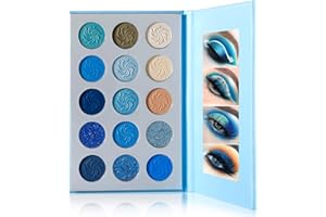 DE'LANCI Space Blue Eyeshadow Palette 15 Color Cosmetics Pressed Pigment Christmas Snowflake Eye Shadow Pallete Matte Shimmer Glitter Drama Makeup Eye Shadow Powder Long Lasting Blue Makeup Pallet