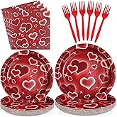 Greencian 96 Pcs Y2K Party Decorations Red Heart Plates and Napkins Y2k Theme Birthday Party Tableware sets for Birthday Wedding Bridal Shower Early 2000s Party Decorations Serves 24