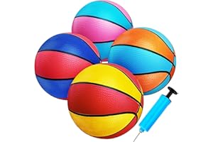 QIRPTEY 4 Packs Mini Basketballs 7 Inch Size 3 with Pump, Kids Small Basketball Set for Basketball Hoop Pool Party Games Indoor Outdoor Play Sports Toys Bouncy Basket Balls for Kids Toddlers 1-3 3-5 5-7 Gifts
