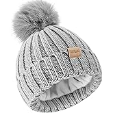 Children's Winter Warm Pompom Hat Fleece Lined Knit Beanie for Kids Aged 3-9, Perfect for Boys and Girls