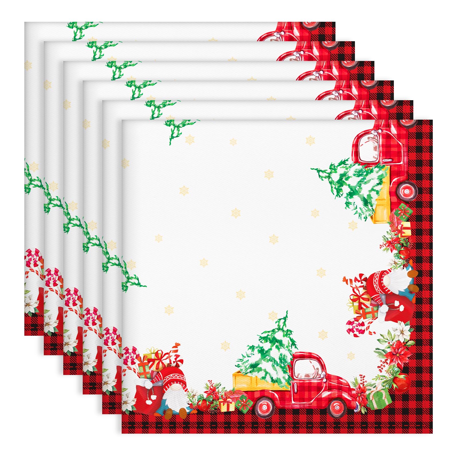 Arquiel Christmas Gnomes Napkins, 45 cm x 45 cm Christmas Tree Dinner Cloth Napkins Set of 6, Washable Cotton Soft Absorbent Square Napkins for Dining Kitchen Party Wedding Decoration