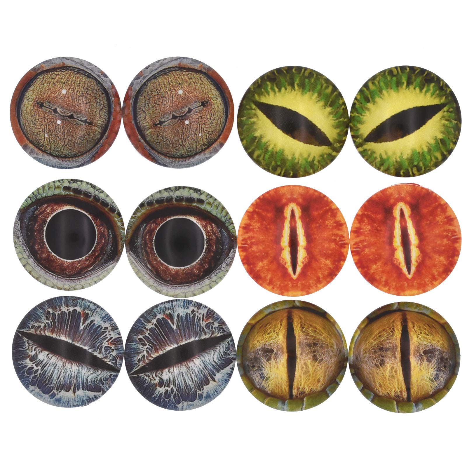 10 Pairs 25mm Glow in the Dark Glass Dinosaur Eyes Round Dome Glass Cabochons Flatback for DIY Craft Clay Animal Lizard Eyes